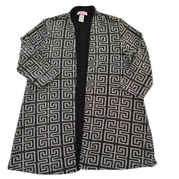 Pretty Woman Metallic Dressy Open Black Grey Lightweight Cardigan Medium - Picture 3 of 10